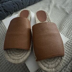 NEW Lafayette 148 New York Leather Copper Slip on Espadrilles Sandals